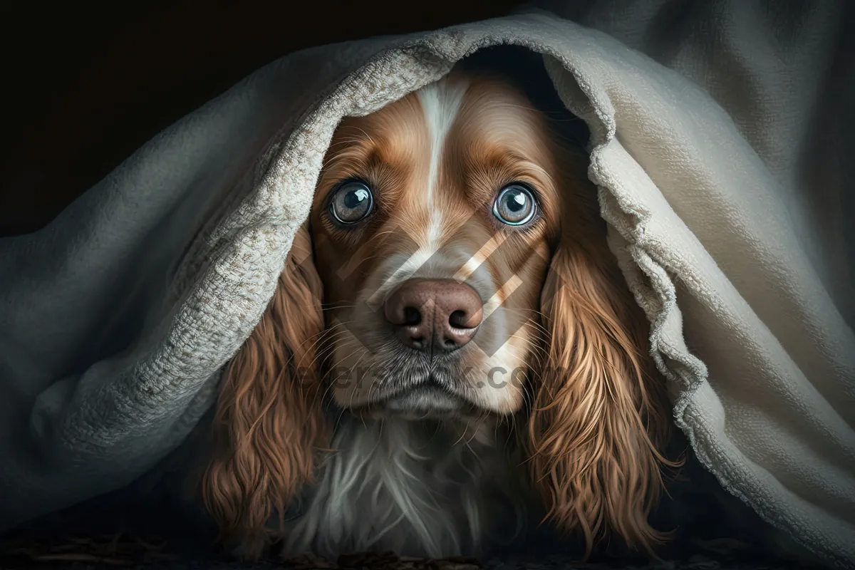 Picture of Brown Cocker Spaniel Puppy in Bath Towel