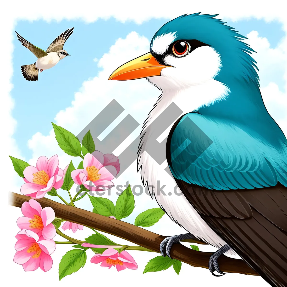 Picture of Colorful Bird with Majestic Wings in Cartoon Art Style