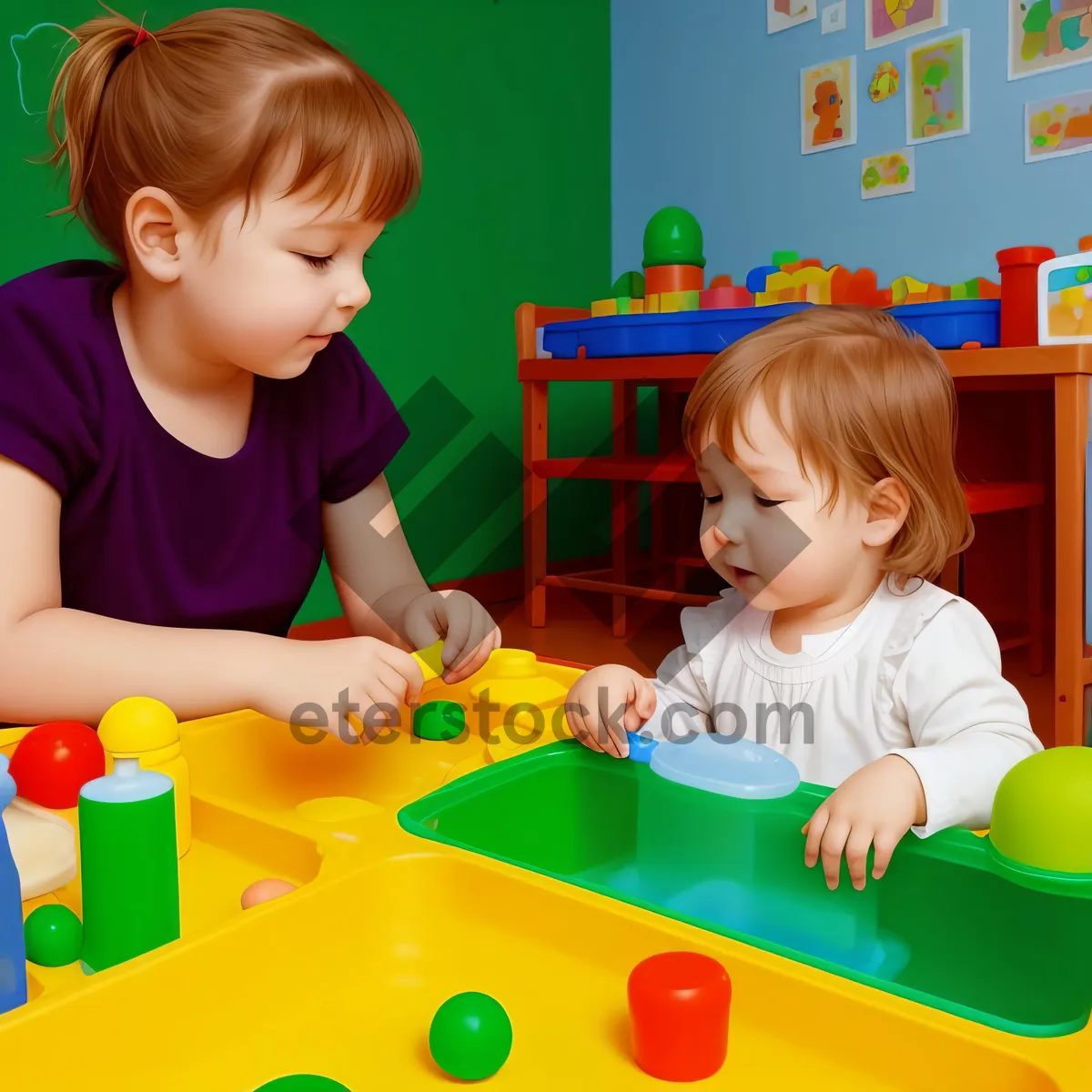 Picture of Playful Kindergarten Kids Engaged in Colorful Learning