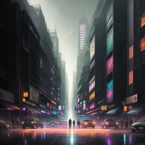 Cityscape illuminated by captivating laser light show