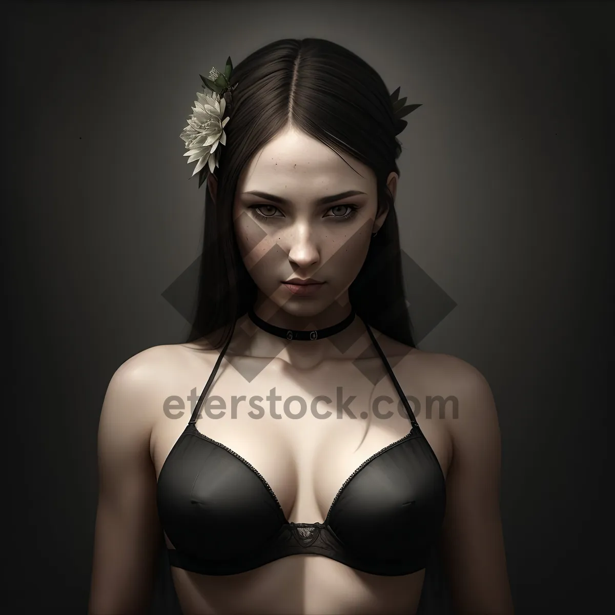 Picture of Sensual Black Lingerie: Attractive Model Embracing Her Sensuality.