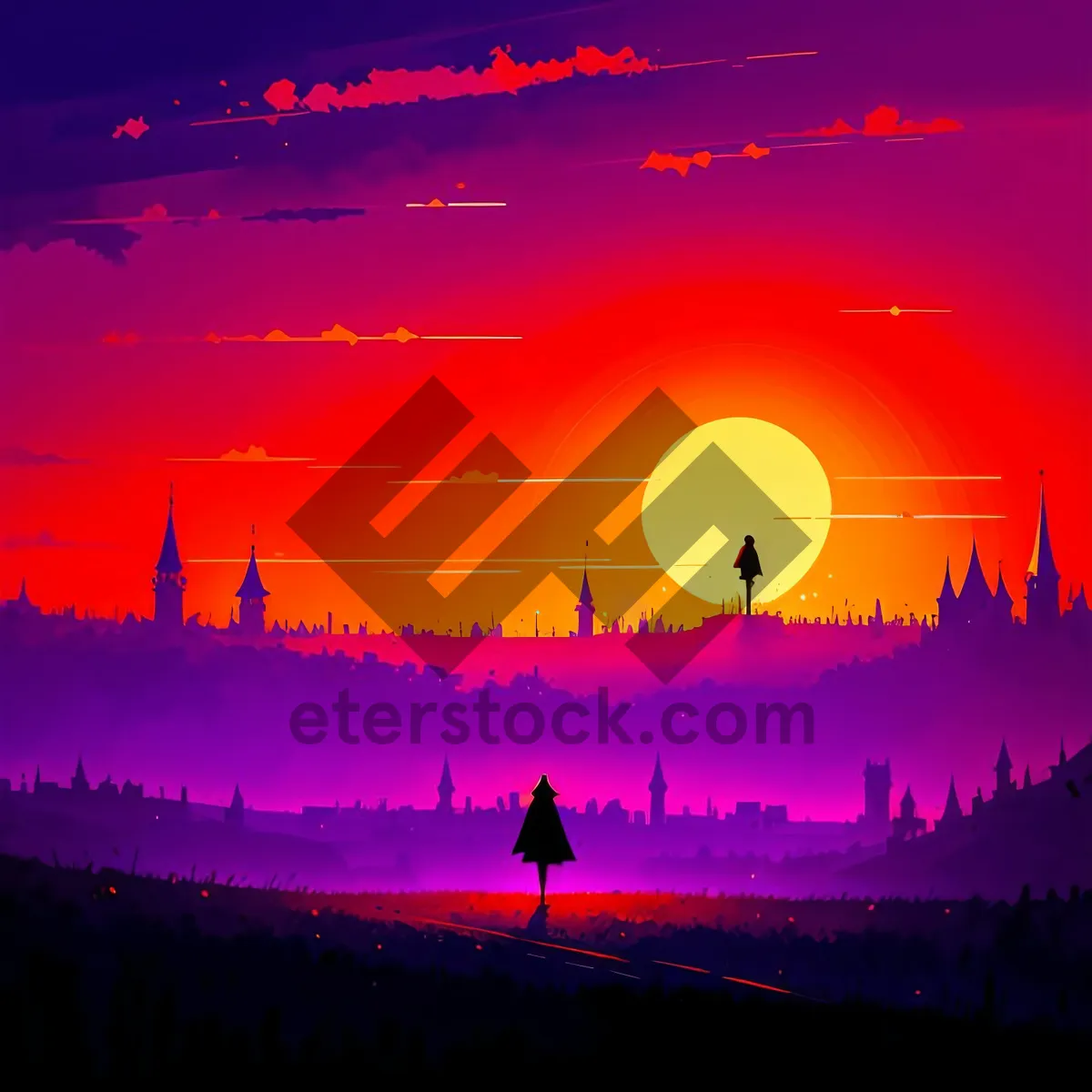 Picture of Majestic Sunset Skyline Illuminated by Golden Sun
