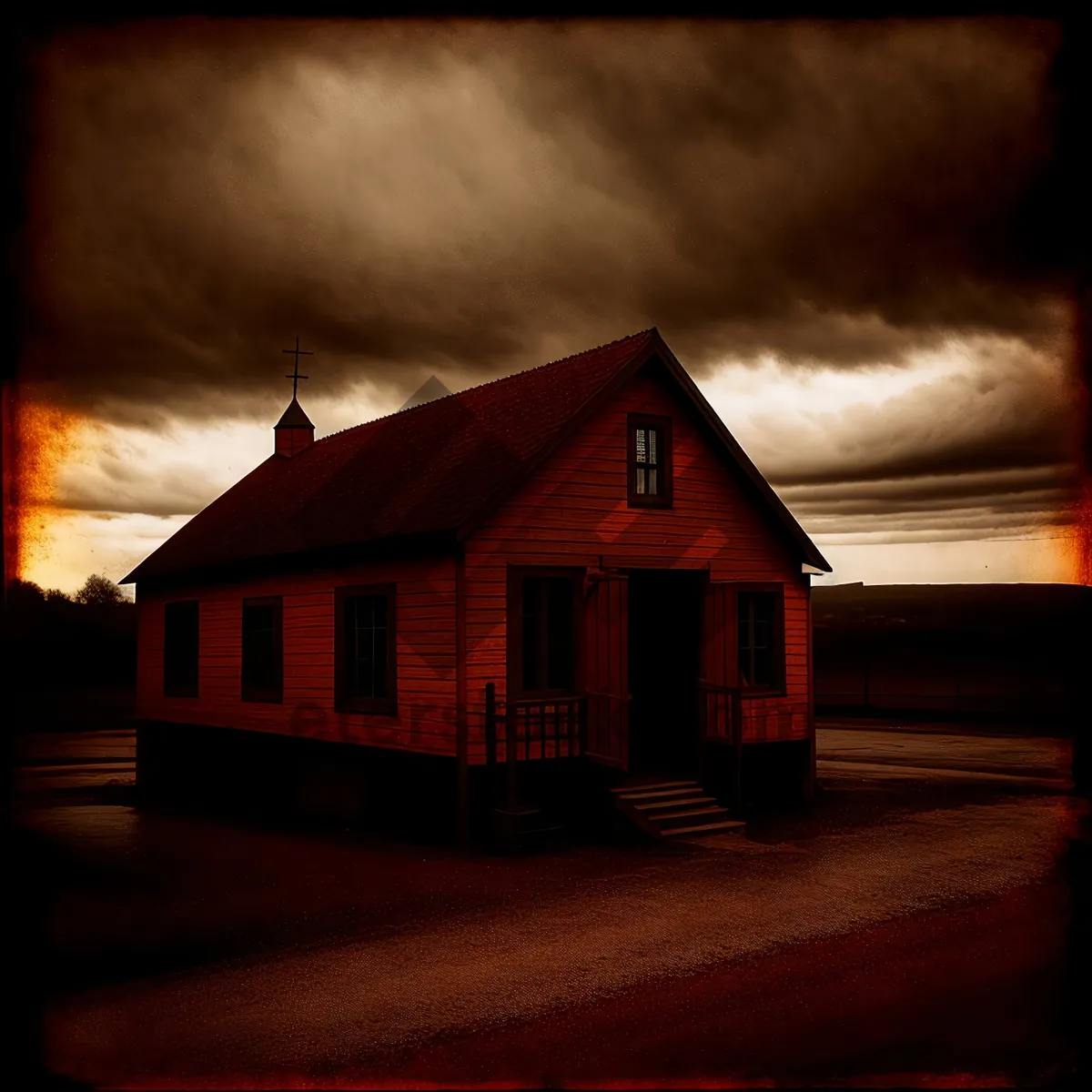 Picture of Rustic Skyline: Old Wooden Boathouse Shed