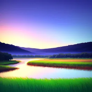 Idyllic countryside farm with vibrant sky.