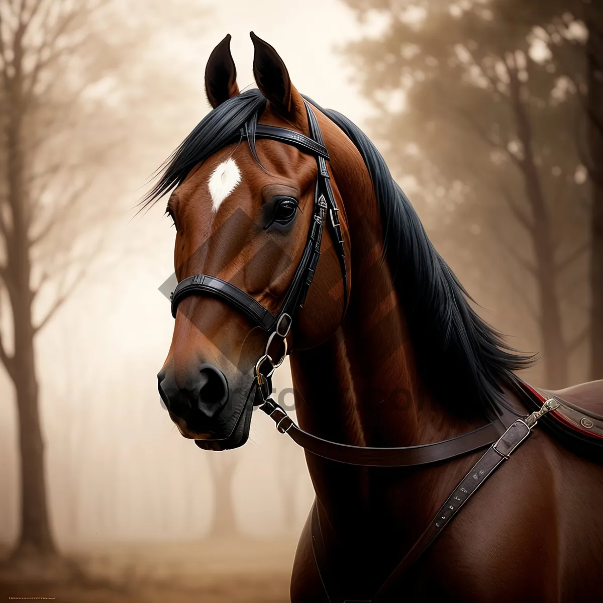 Picture of Elegant Thoroughbred Stallion in Brown Bridle