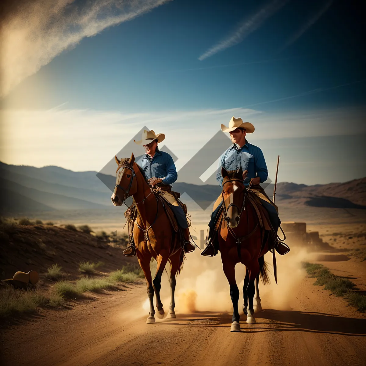 Picture of Cowboy Riding Horse in Desert Sands