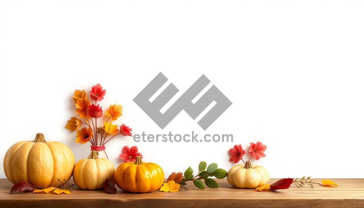 Picture of Yellow Pumpkin Floral Decoration with Pink Blossoms Photograph