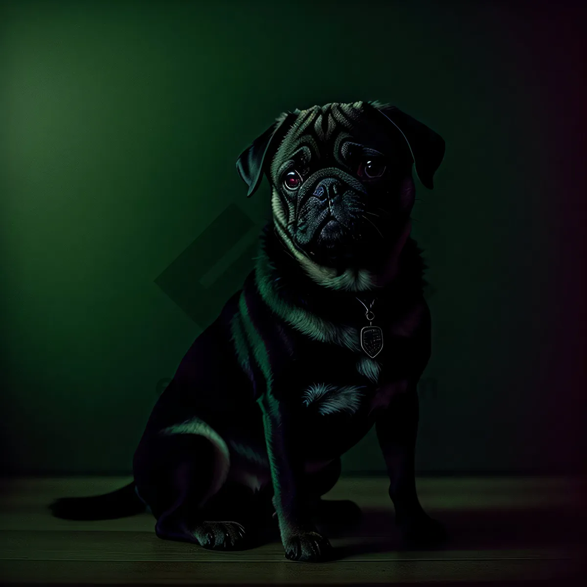 Picture of Cute Wrinkled Bulldog Puppy Sitting in Studio