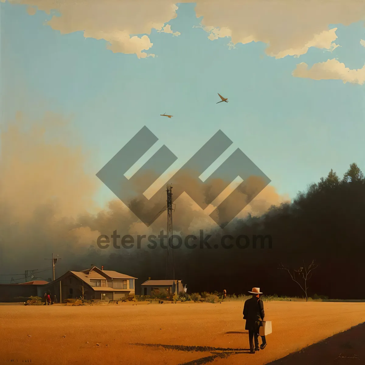 Picture of Serenity at Sunset: A picturesque beach landscape with a vibrant, orange sky.