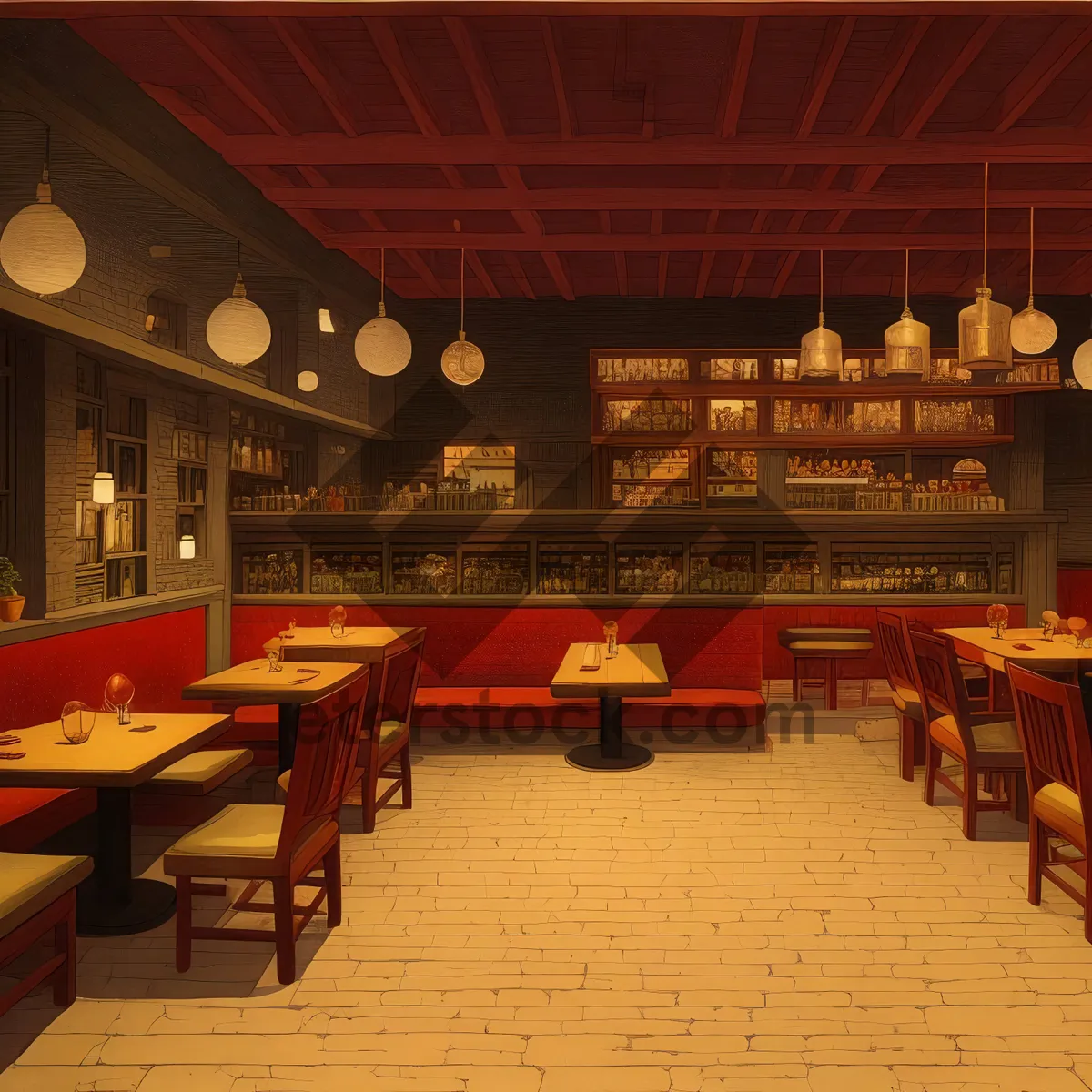 Picture of Modern interior design of empty restaurant hall.