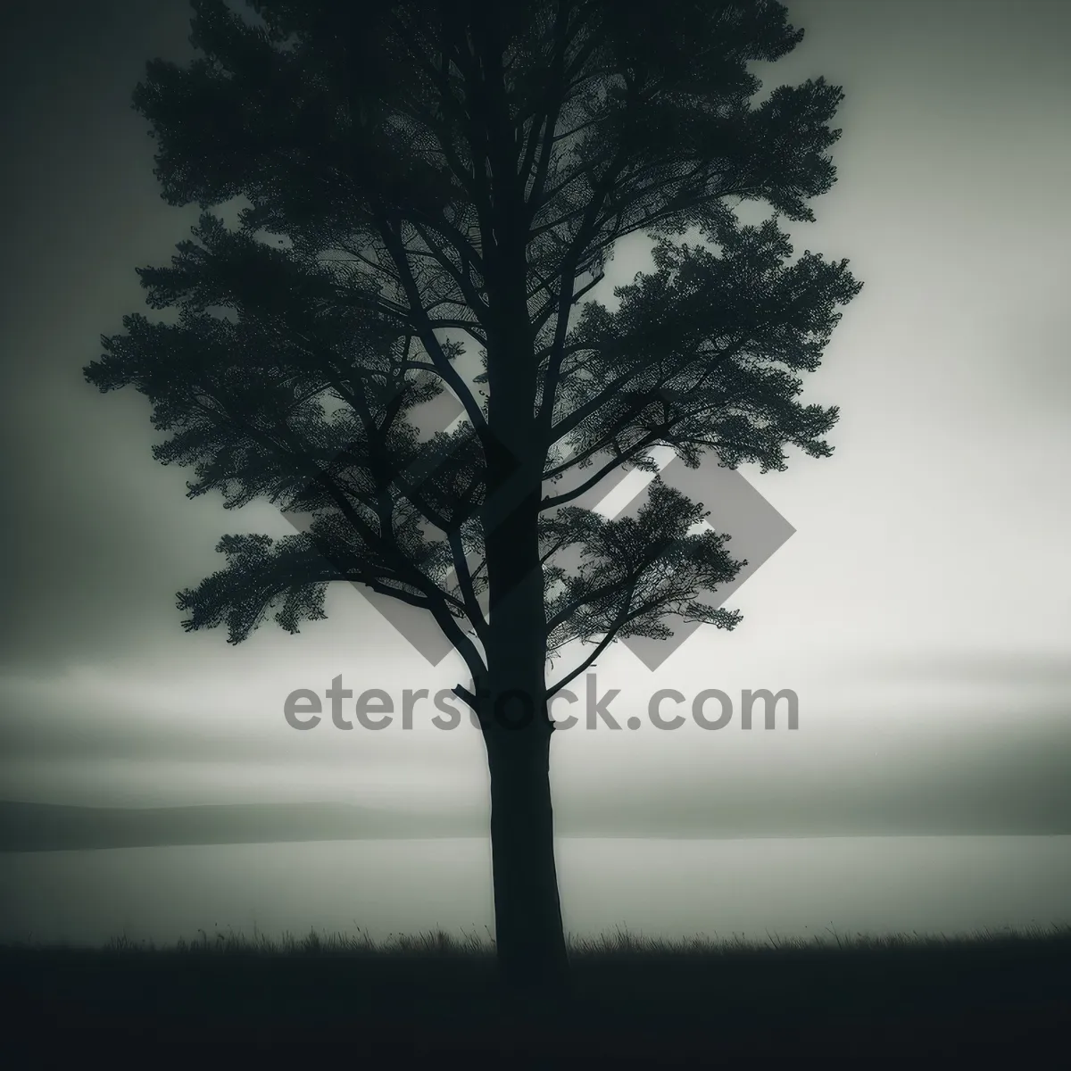 Picture of Silhouette of lone oak amidst scenic sunset landscape