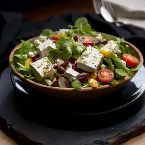 Gourmet salad with fresh vegetables and cheese