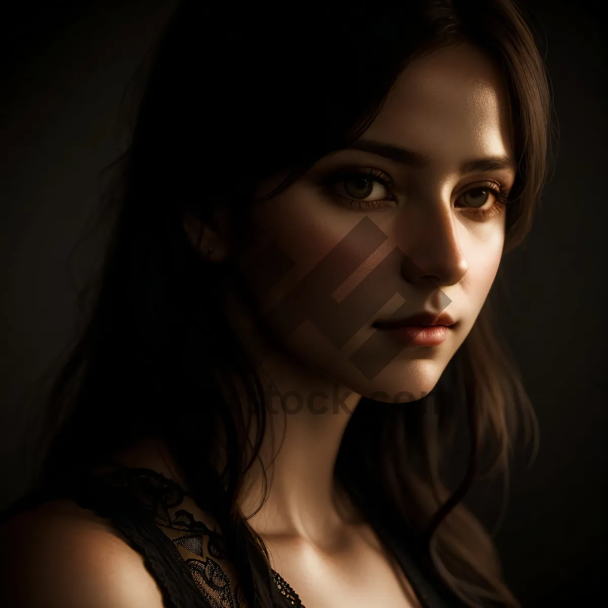 Picture of Attractive brunette model in black fashion portrait shot.