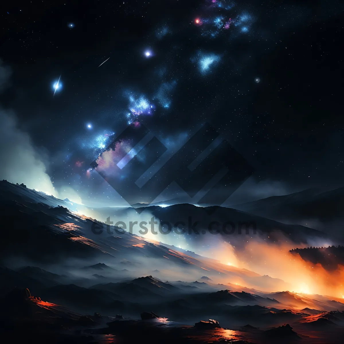 Picture of Fantasy Sunset Sky Star Mountains