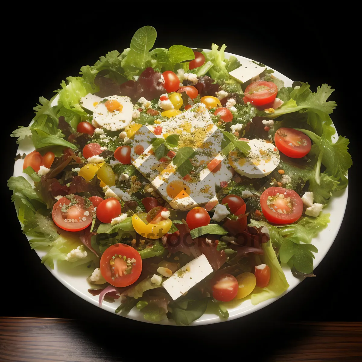 Picture of Fresh and Healthy Vegetable Salad with Cheese and Olive Oil