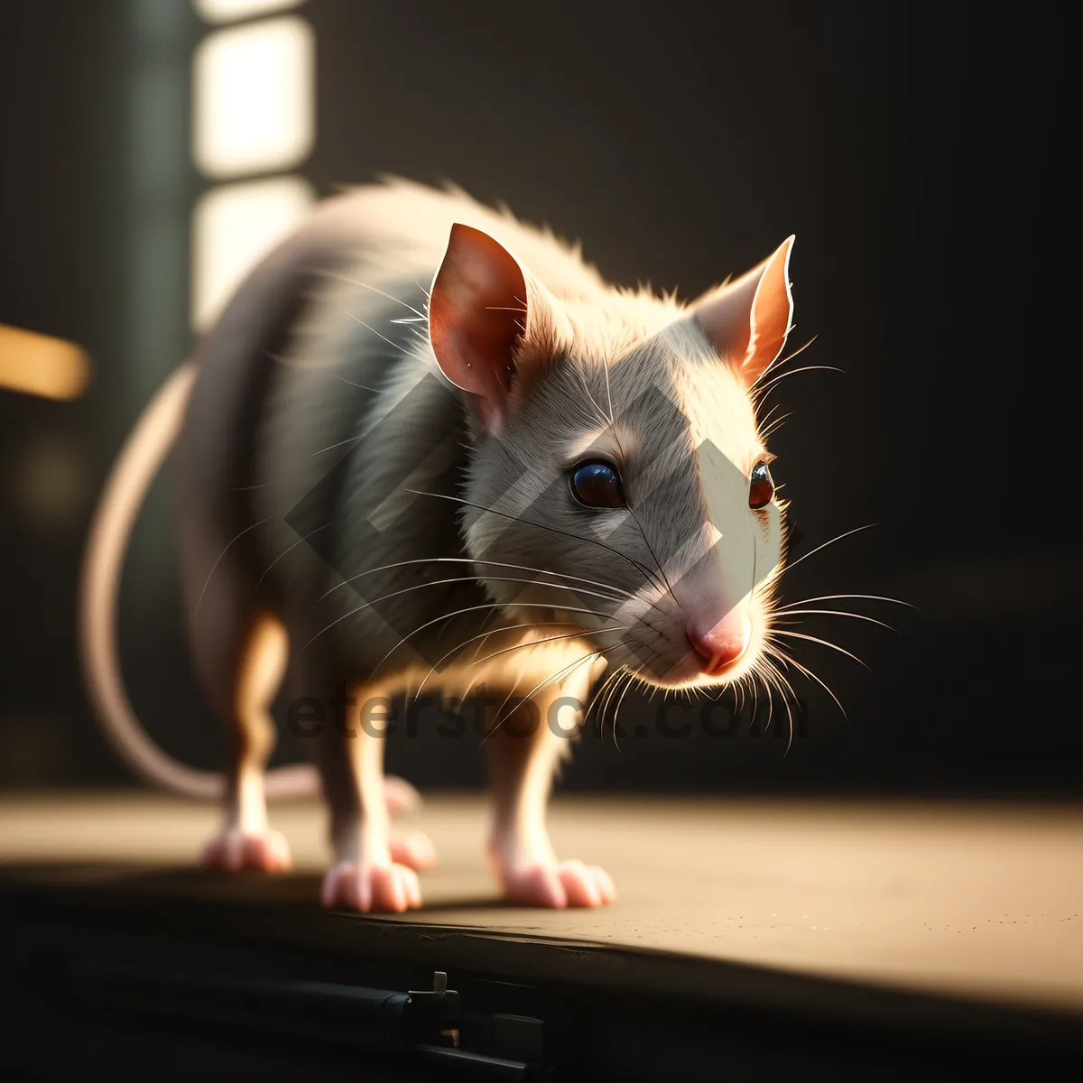 Picture of Cute Gray Rodent with Whiskers: Furry Pet Rat