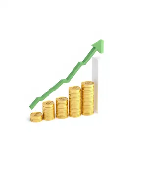 3D finance graph with stacks of gold coins