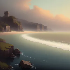 Serene Coastal Sunset Overlooking Tranquil Waters