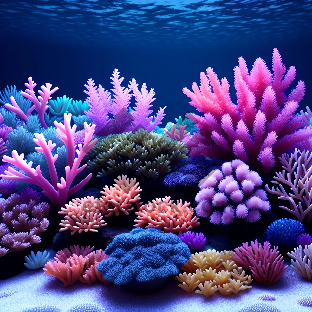 Picture of Colorful Coral Reef with Sea Anemones in Ocean