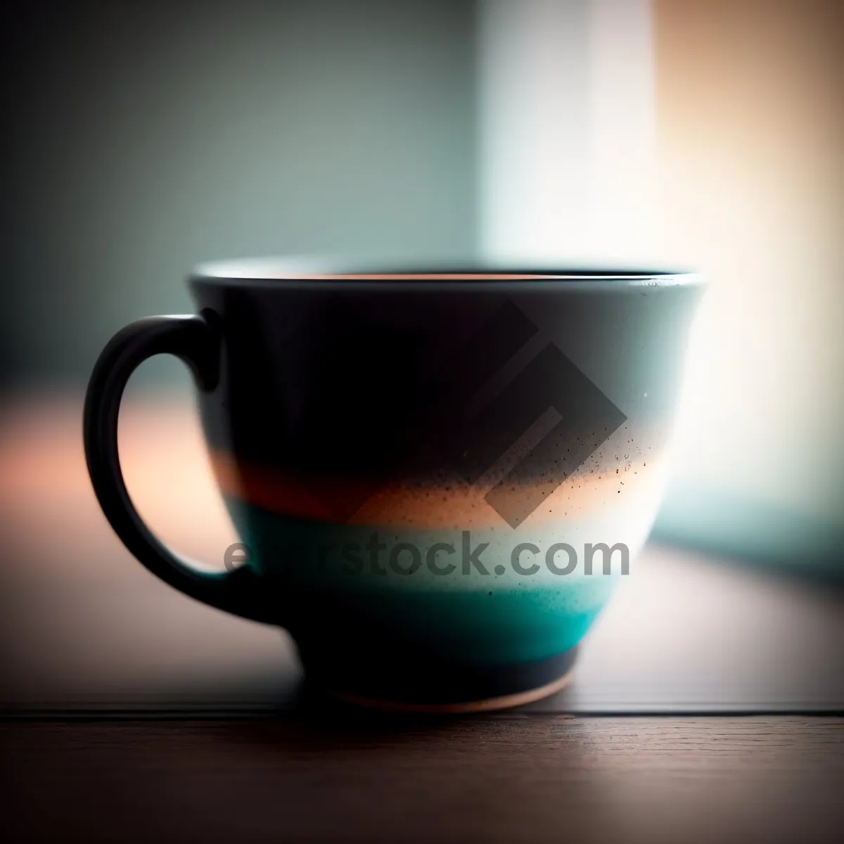 Picture of Morning Cheers: Aromatic Beverage in Black Coffee Mug and Saucer