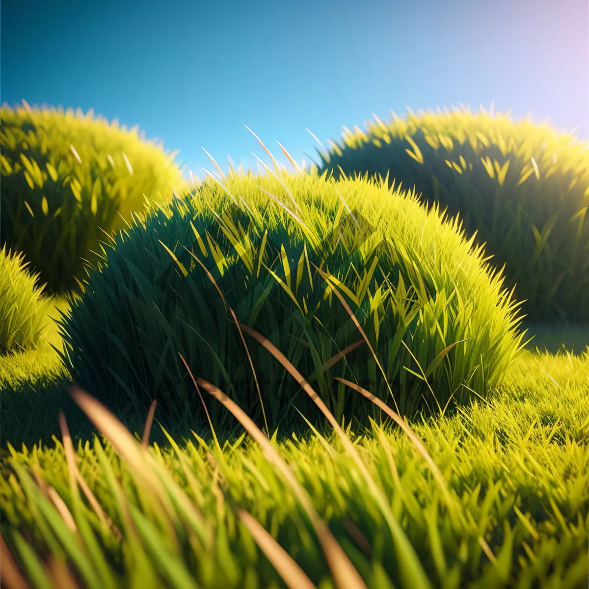 Picture of Vibrant Wheat Field under Clear Blue Sky