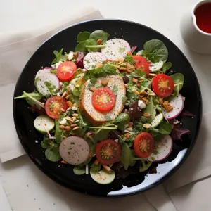 Delicious salad with fresh vegetables and cheese