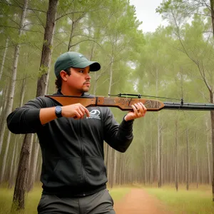Male Shooter Aim at Clay Pigeon with Air Rifle