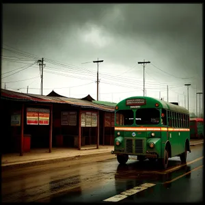 Vintage city tram weaving through urban streets.