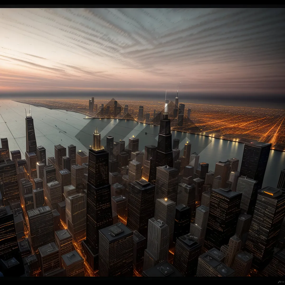 Picture of Magnificent Nighttime Skyline in Urban Financial District.