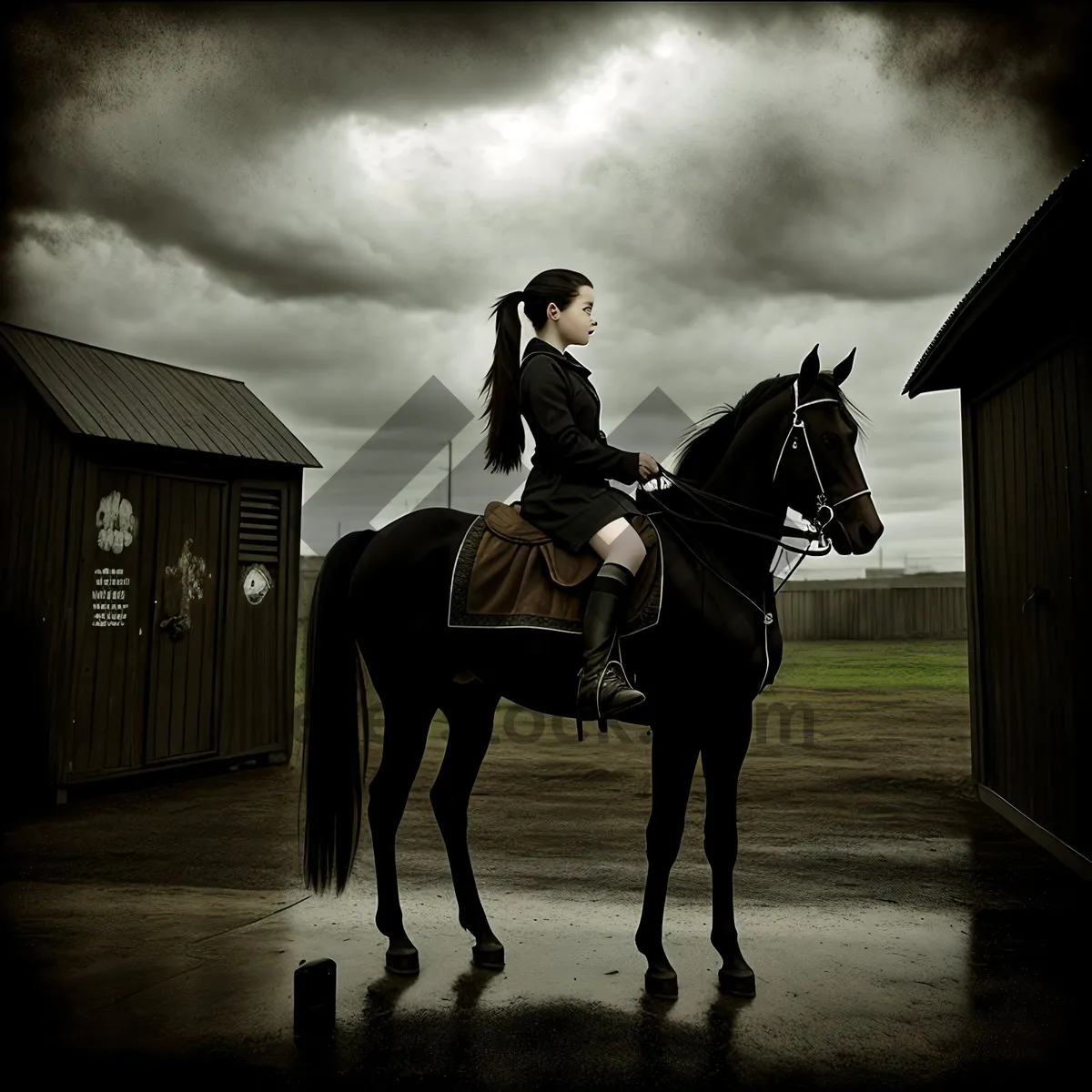 Picture of Rider on Brown Stallion with Sidesaddle