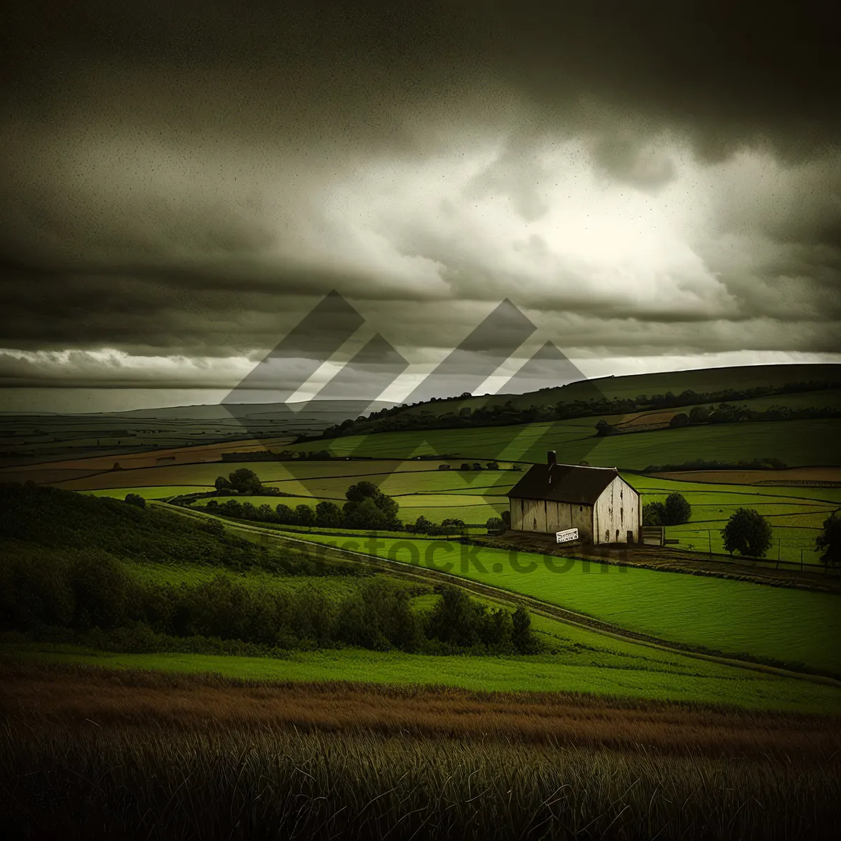 Picture of Serenity on the Horizon: Vast Cloudscape Over Rural Meadow