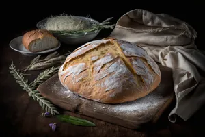 Healthy dinner with fresh bread and abalone