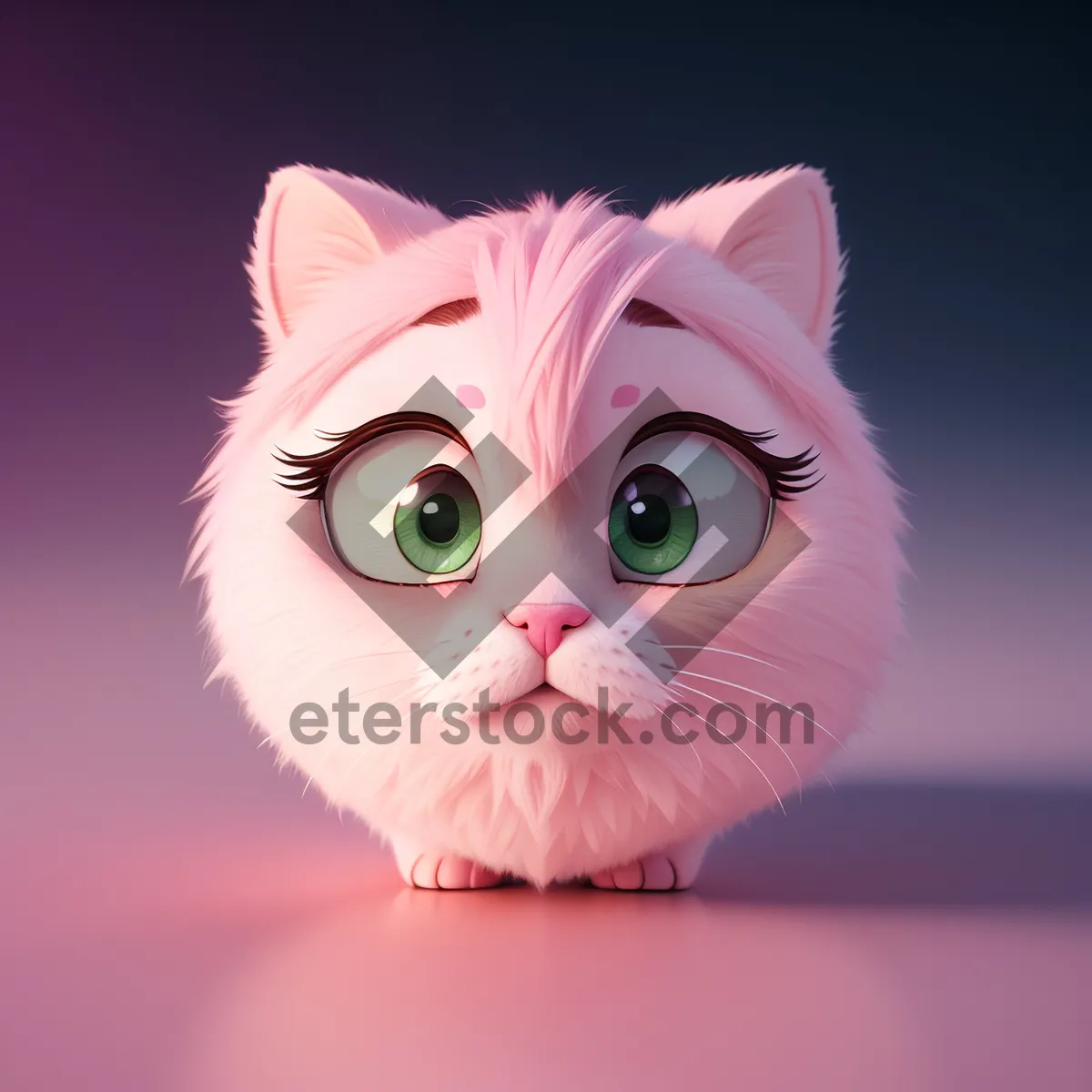 Picture of Adorable Cartoon Kitty - Cute Domestic Baby Kitten Art