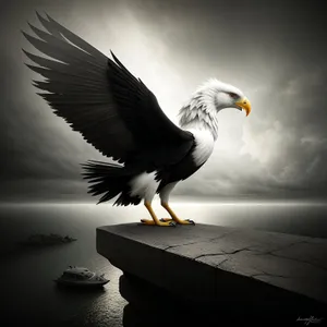 Predatory Flight: Majestic Bald Eagle Soaring Above Seagulls