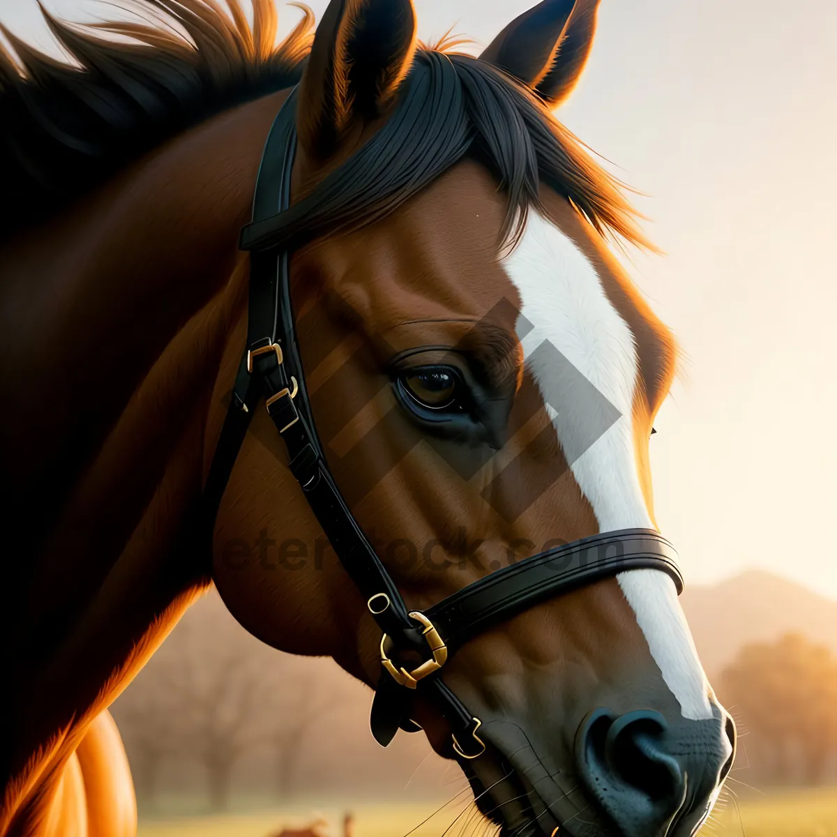 Picture of Brown Stallion in Bridle and Halter