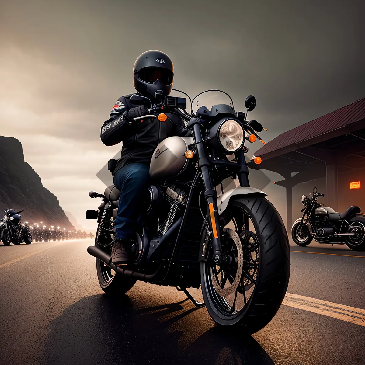 Picture of Speed Thrills: Motorcycle Race Helmet and Rider