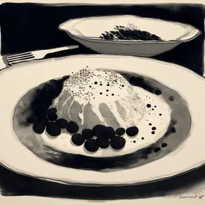 Delicious chocolate dessert on plate with filter icon.