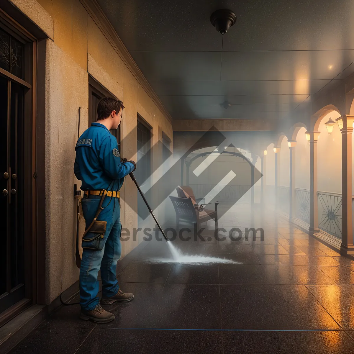 Picture of Efficient Man Using Cleaner Swabs