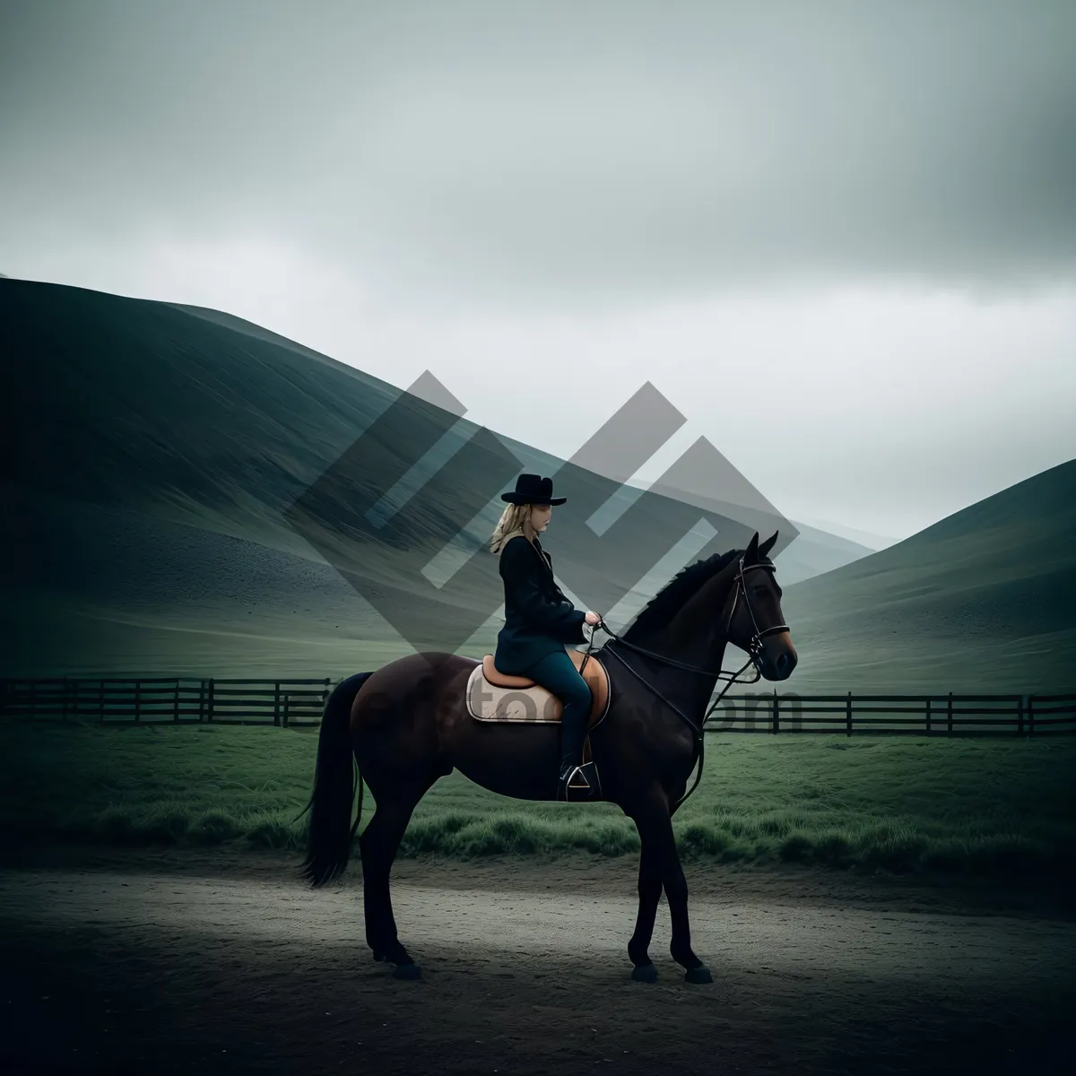 Picture of Horseback Riding in the Rural Ranch Field