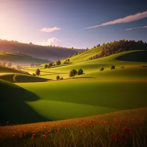 Serenity in the Countryside: Majestic Sunset Over Rolling Hills