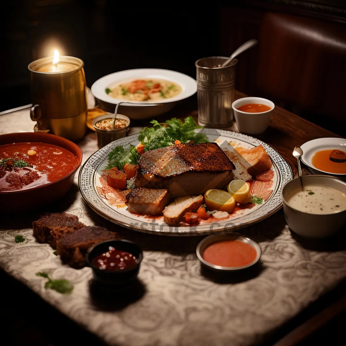 Picture of Healthy vegetarian lunch salad on restaurant table.