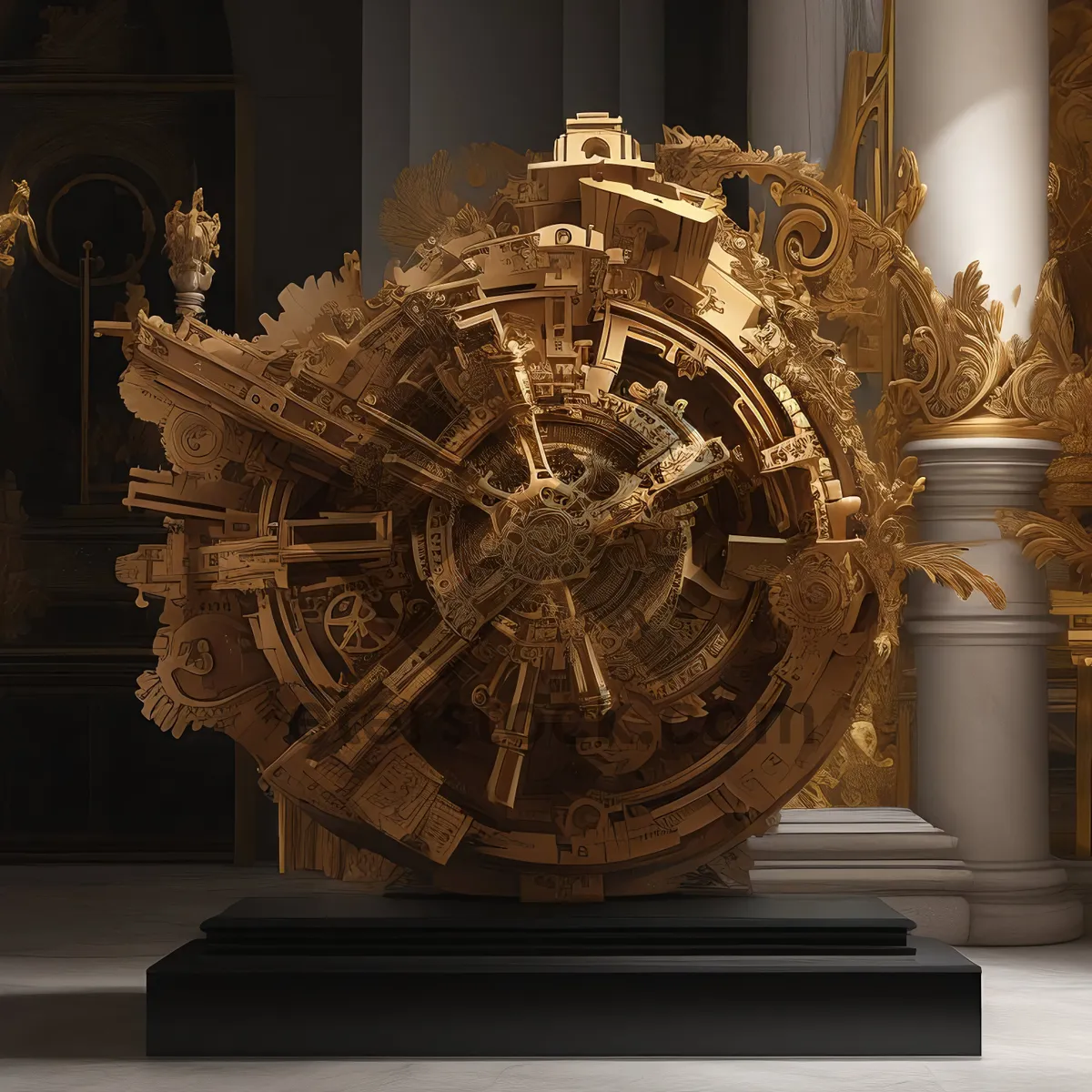 Picture of Ancient Textile Spinning Wheel Clock Mechanism