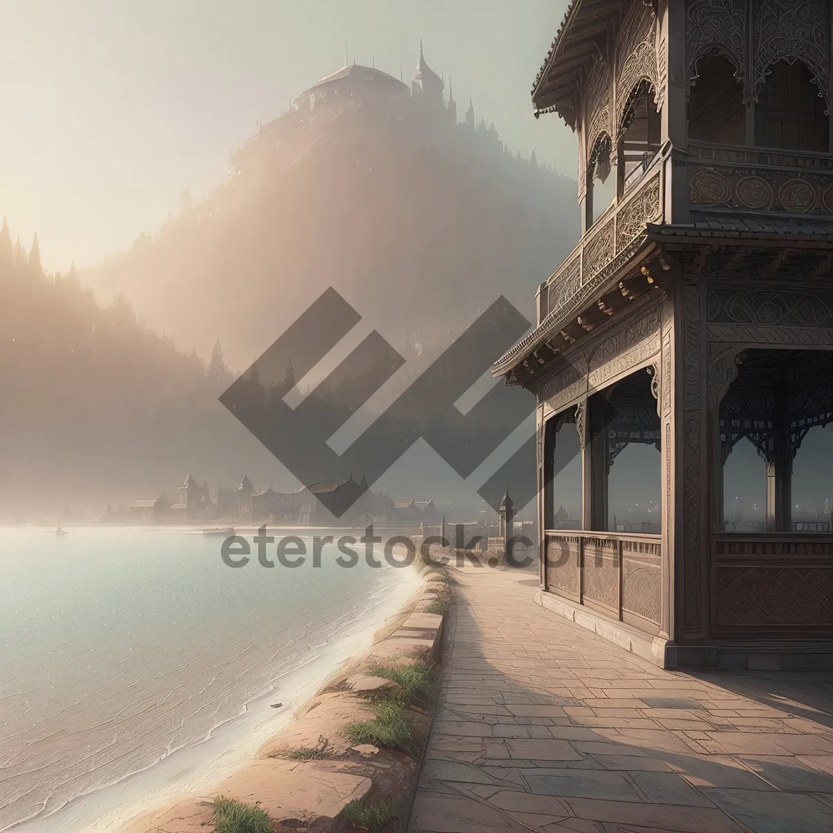 Picture of Serene Shoreline: Pier Encounters Sunlit Paradise