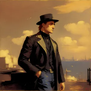 Happy male cowboy in western uniform with cowboy hat