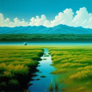 Serene Lake Reflection in Rural Landscape
