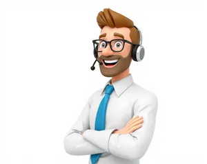 Cartoon man smiling in a suit and tie.