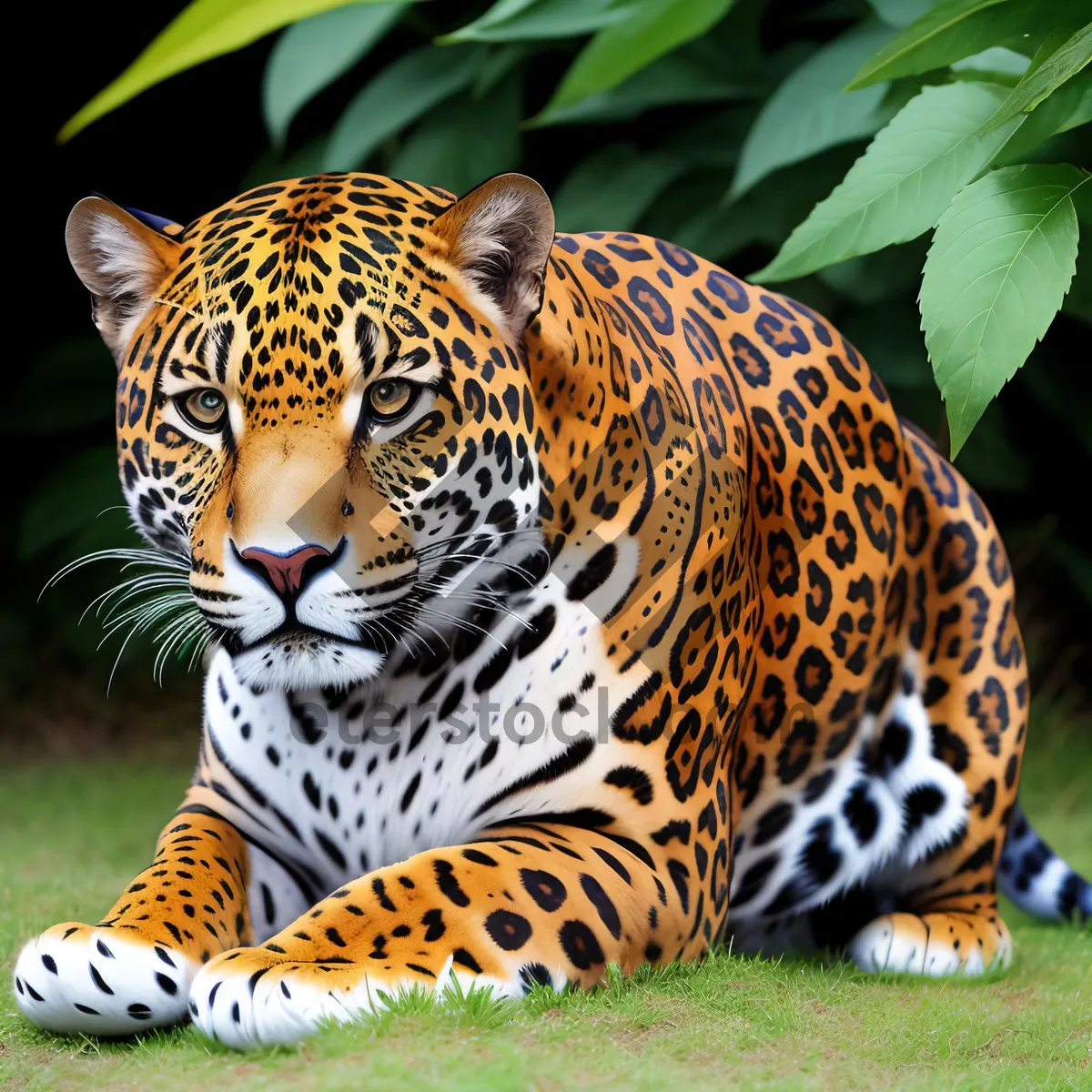 Picture of Jaguar Staring with Fierce Orange Stripes