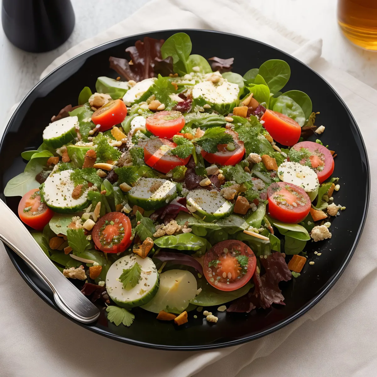 Picture of Healthy vegetable salad with cheese and fresh tomatoes
