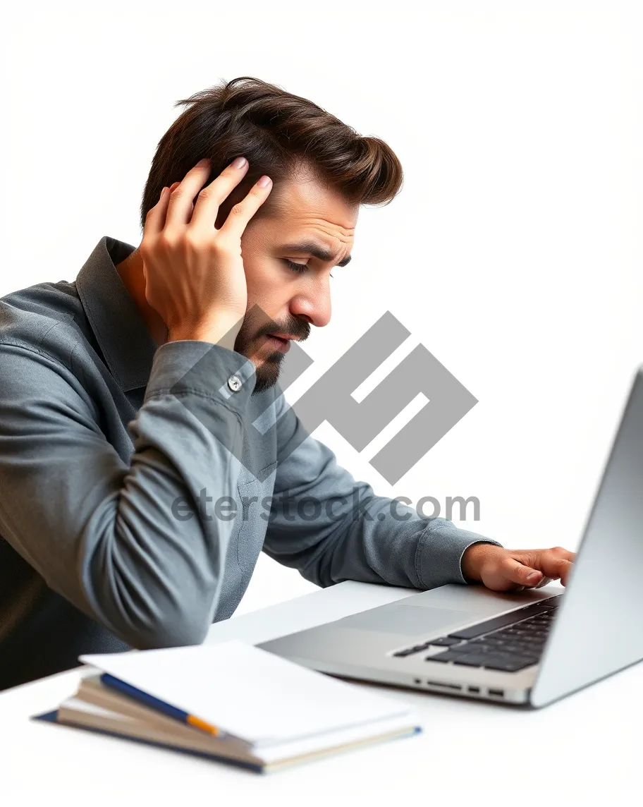 Picture of Smiling businesswoman working on laptop in office