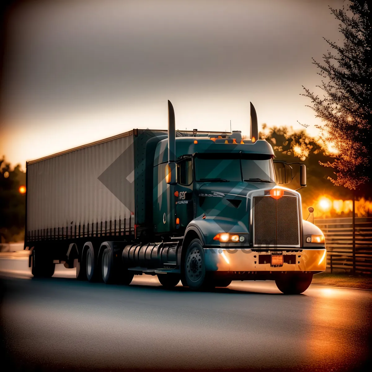 Picture of Highway Hauler: Speeding Cargo Truck on a Cloudy Sky